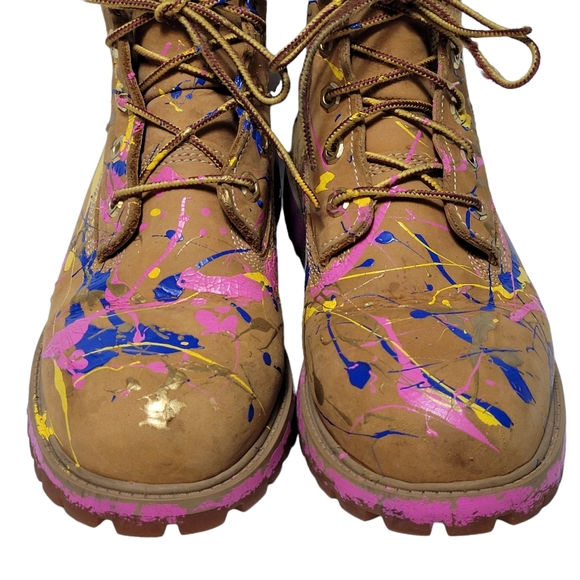 Timberland Waterproof Leather Boots  Custom Paint Splatter Size 6 - Picture 5 of 13